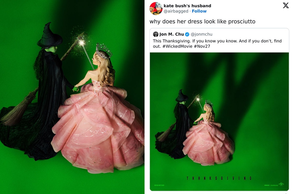 Ariana Grandes Wicked “prosciutto” Dress Sparks Hilarious Memes Online 