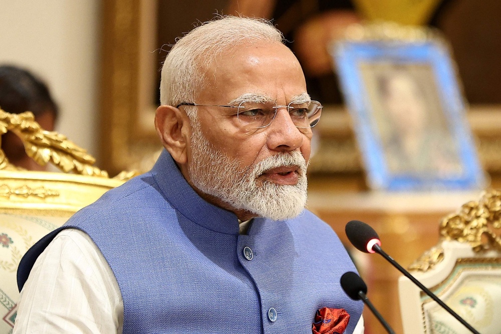 India’s Prime Minister Narendra Modi speaks prior to a meeting with Brunei Sultan Hassanal Bolkiah at Istana Nurul Iman in Bandar Seri Begawan on September 4, 2024. — AFP pic