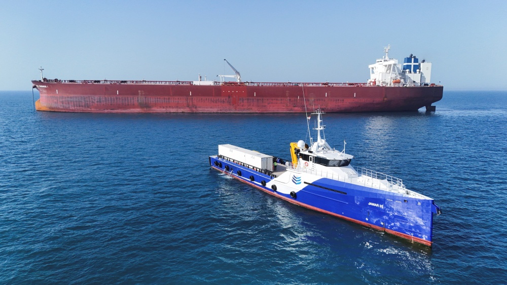 A drone view shows the Malta-flagged tanker Agios Fanourios I, an oil tanker that sailed through the Strait of Hormuz, arriving in Iraq’s territorial waters off Basra, Iraq, April 17, 2026. — Reuters pic