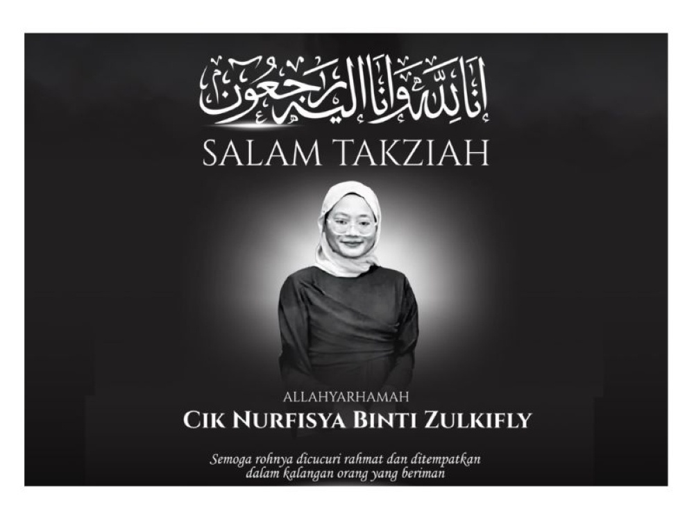 Nurfisya Zulkifly, 19, was found with 61 stab wounds near a paddy field in Ketereh, Kelantan on May 1, 2026, a week after returning to her college campus for a new semester. She was buried at 5.30am May 2 at Kampung Periang Muslim Cemetery in Kuala Kangsar, Perak. — Picture from Facebook/Fuziah Salleh