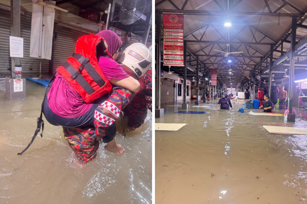 A food court along Jalan 51a/223, Section 51A in Petaling Jaya inundated with flood water. — Pictures from X/Bernama 