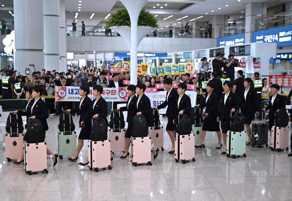 North Korea’s Naegohyang Women’s FC players arrive at Incheon International Airport in Incheon on May 17, 2026, marking the first visit in eight years. — AFP pic