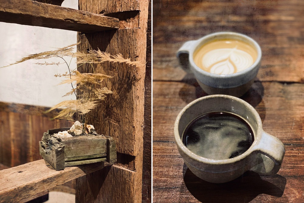 Handmade wood furnishing (left). Black and white coffee at Shan Mu PJ (right). — Picture by CK Lim
