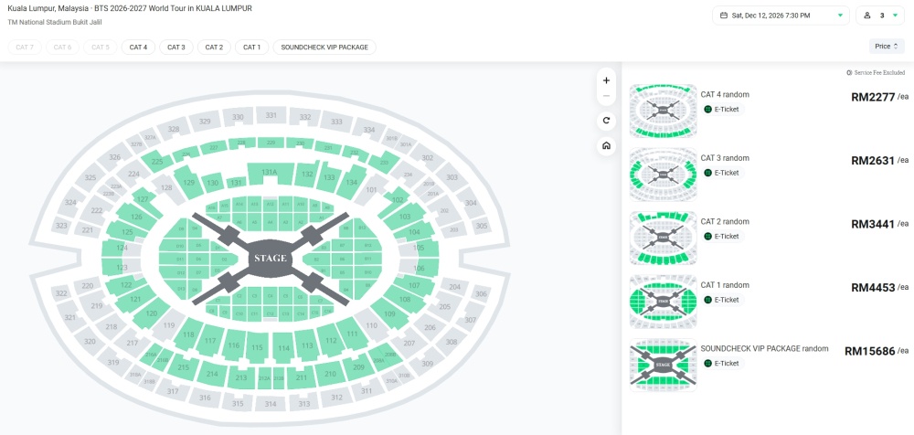 A screenshot from a secondary ticketing website Veritickets selling tickets for the upcoming BTS in KL concerts at inflated prices and before the official presales even began. — Screenshot via veritickets.com