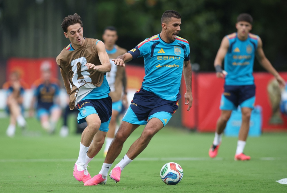 Spain’s Rodri and Gavi are seen during Fifa World Cup 2026 training at Spain Training Baylor School, Chattanooga, Tennessee June 6, 2026. — Brett Davis/Imagn Images pic via Reuters