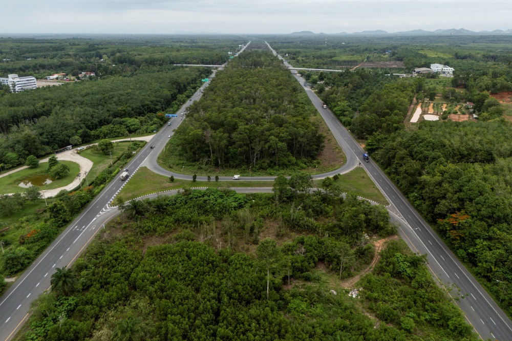 A drone view shows Highway 44, also known as the Southern Seaboard Highway, a route linking Krabi and Surat Thani provinces, as part of Thailand’s proposed Southern Land Bridge project to connect the Andaman Sea and the Gulf of Thailand, in Surat Thani province May 21, 2026. — Reuters pic