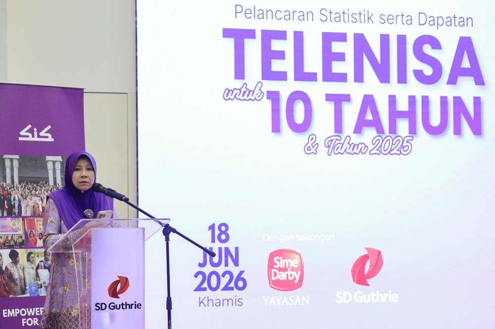 Yayasan Sime Darby chief executive officer Dr Yatela Zainal Abidin speaks during the launch of Telenisa’s 10-year and 2025 statistics and findings at SD Guthrie Tower in Ara Damansara, June 18, 2026. — Picture by Yusof Isa