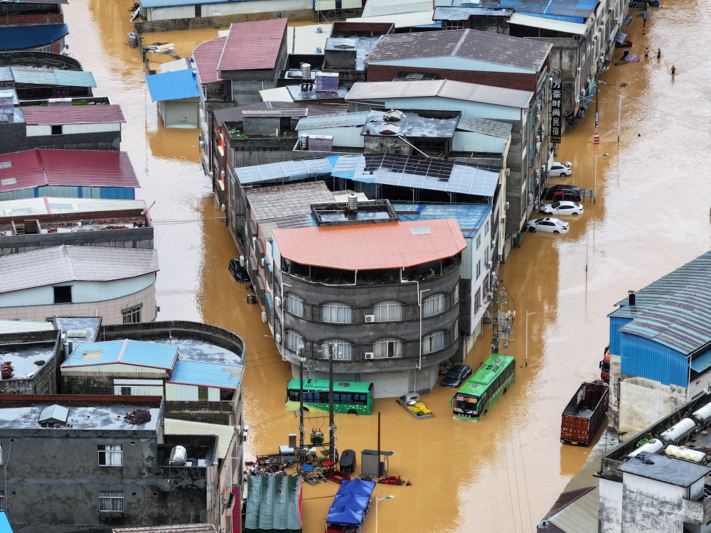 An aerial view shows flooding in Pingshan village at Xiaoyi town in Hengzhou, China’s southern Guangxi region on July 6, 2026. — CNS/AFP pic 