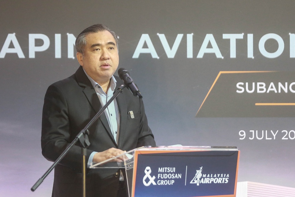 Transport Minister Anthony Loke delivers his speech during the launching of the new Subang MRO Logistic Complex Park in Subang Jaya on July 9, 2026. — Picture by Sayuti Zainudin