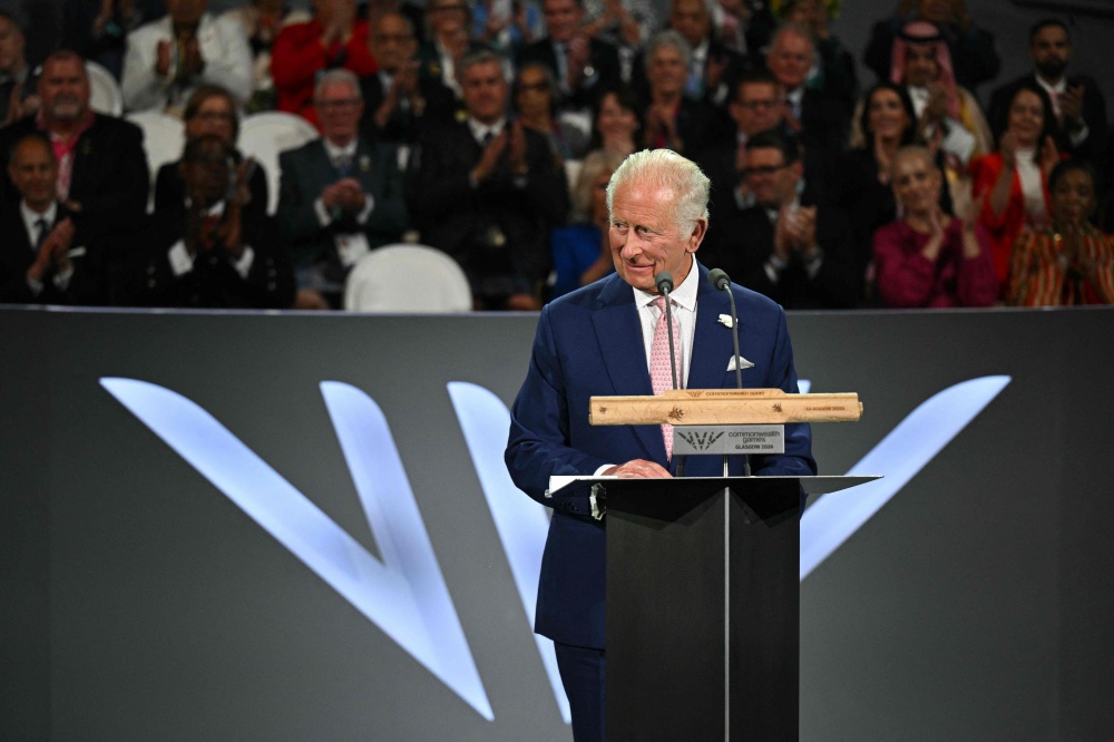 Britain’s King Charles III delivers a speech during the opening ceremony of the 23rd Commonwealth Games at the OVO Arena in Glasgow July 23, 2026. — AFP pic