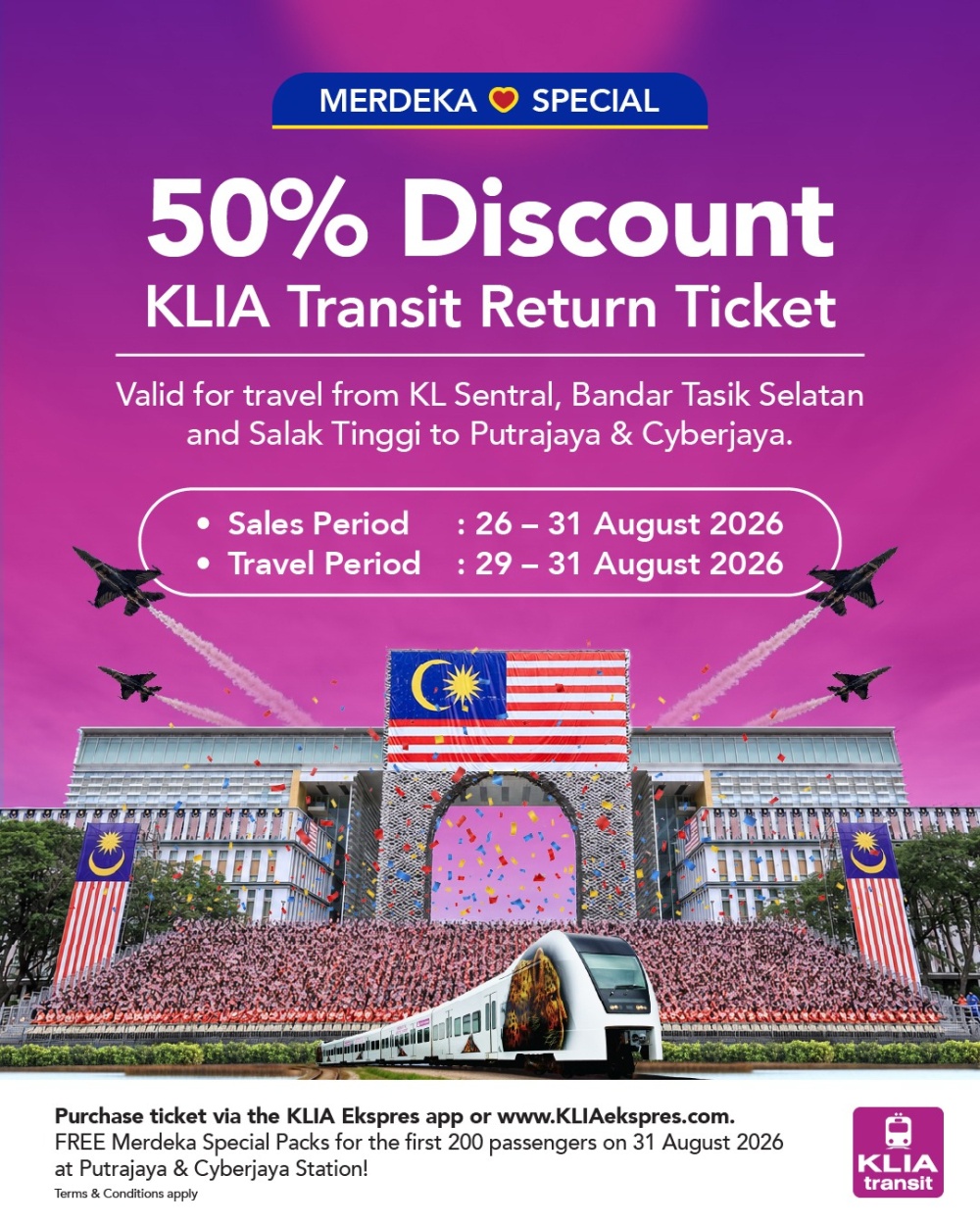 Image from: KLIA Transit offers 50pc return fare discount to Putrajaya, Cyberjaya for National Day