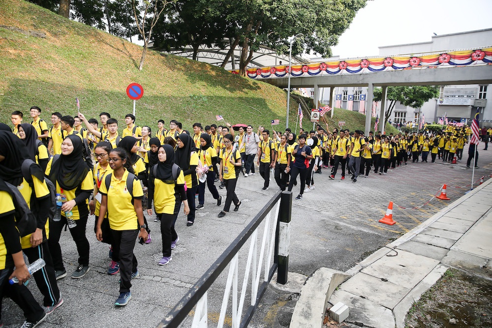 Students march during an anti-racism rally organized by the Universiti Malaya student union at Universiti Malaya in Kuala Lumpur on September 5, 2019. — Picture by Yusof Mat Isa