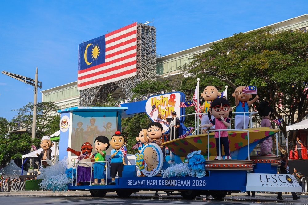 The Upin & Ipin float by the Communications Ministry is seen during the National Day 2026 parade at Dataran Putrajaya in Putrajaya on August 31, 2026. — Picture by Yusof Isa