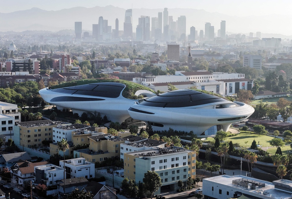 An aerial view of the Lucas Museum of Narrative Art in Exposition Park during a media preview in Los Angeles on September 2, 2026. — Getty Images pic via AFP