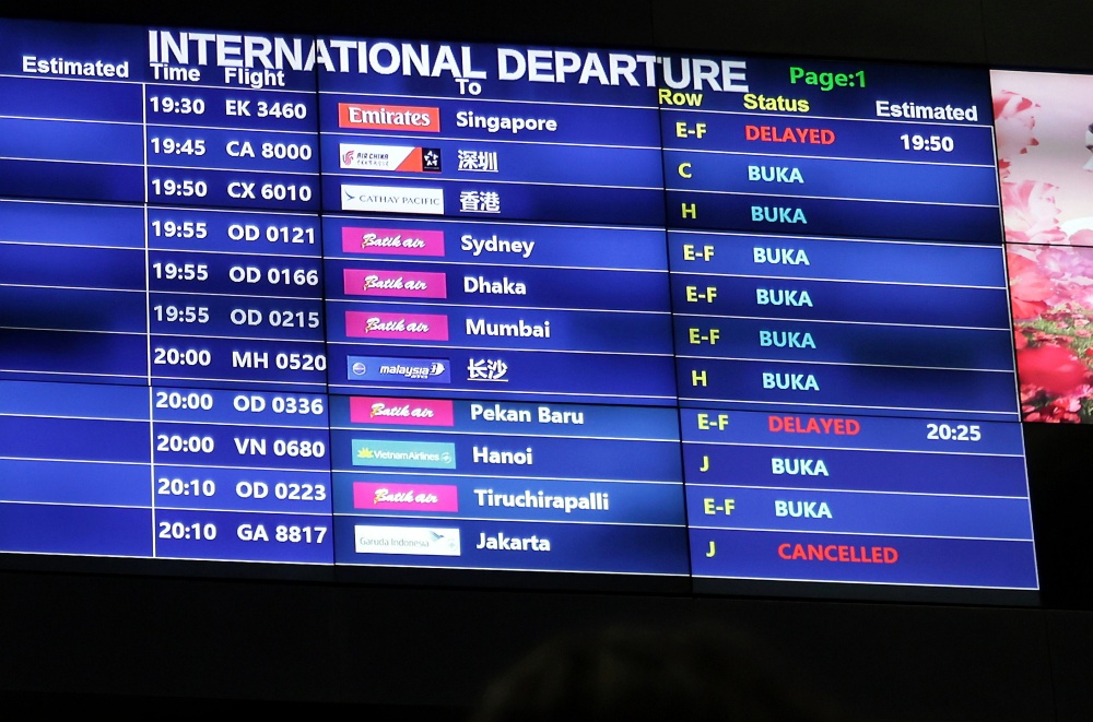 According to MAHB, the cancellations reported by airlines as at noon today involved flights scheduled between 6.45am and 11.55pm. — Bernama pic
