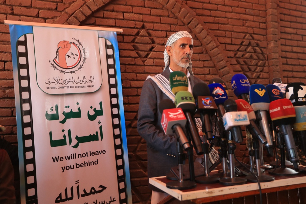 Mohammed Ahmed Miftah, the Houthi authorities’ caretaker prime minister, holds a press conference in the Yemeni capital Sanaa on September 12, 2026. — AFP pic