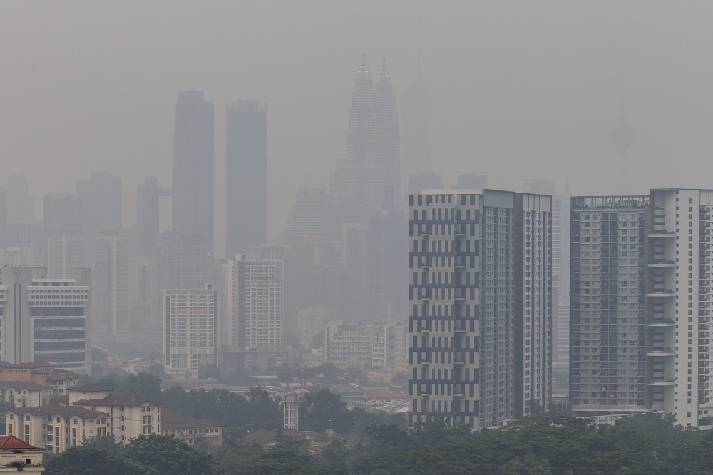The city skyline is shrouded in haze in Kuala Lumpur on September 15, 2026. — Picture by Firdaus Latif