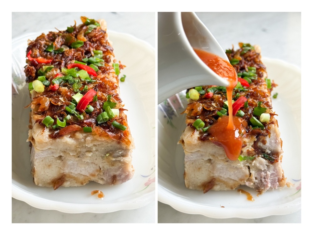 Yam cake is made in-house with chunks of taro, fried shallots, dried prawns, chopped spring onions and chillies. — Picture by Lee Khang Yi