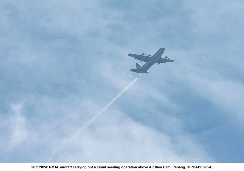 Cloud seeding operations are seen over the Air Itam Dam water catchment area in this February 28, 2024 image. — Picture courtesy of PBAPP