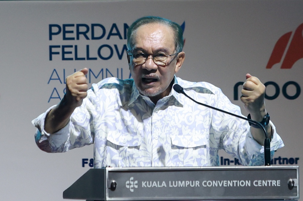 Prime Minister Datuk Seri Anwar Ibrahim speaks at the Youth Economic Forum 2026 at Kuala Lumpur Convention Centre on October 3, 2026. — Picture by Firdaus Latif