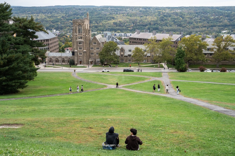 This photo taken on October 2, 2026, shows students on Libe Slope on the campus of Cornell University in Ithaca, New York. — AFP pic