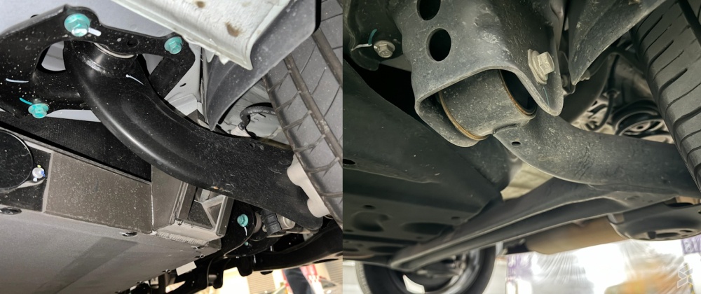 (Left to right) The rear trailing arm of Omoda E5 vs pre-FL Omoda 5. — SoyaCincau pic