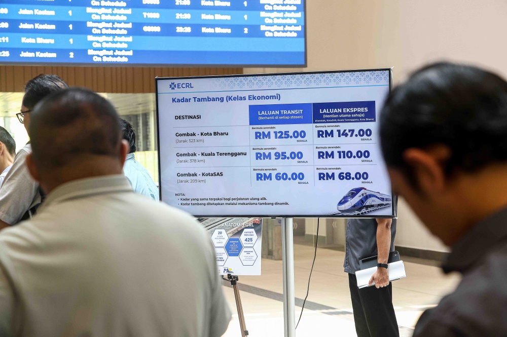 A visitor looks at a screen displaying the ECRL ticket prices at the Gombak Integrated Terminal on October 19, 2026. — Picture by Sayuti Zainudin