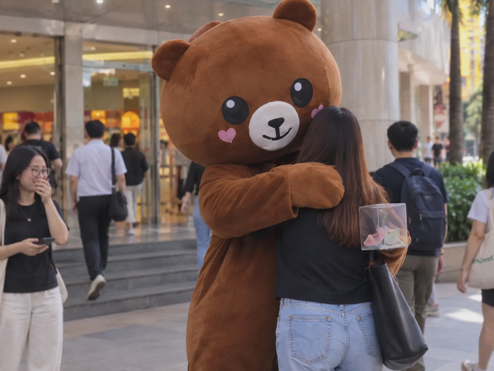 Image from: 罗兴亚人乞讨出新招！在Ampang商场穿熊熊人偶装，主动抱住路人后讨钱！