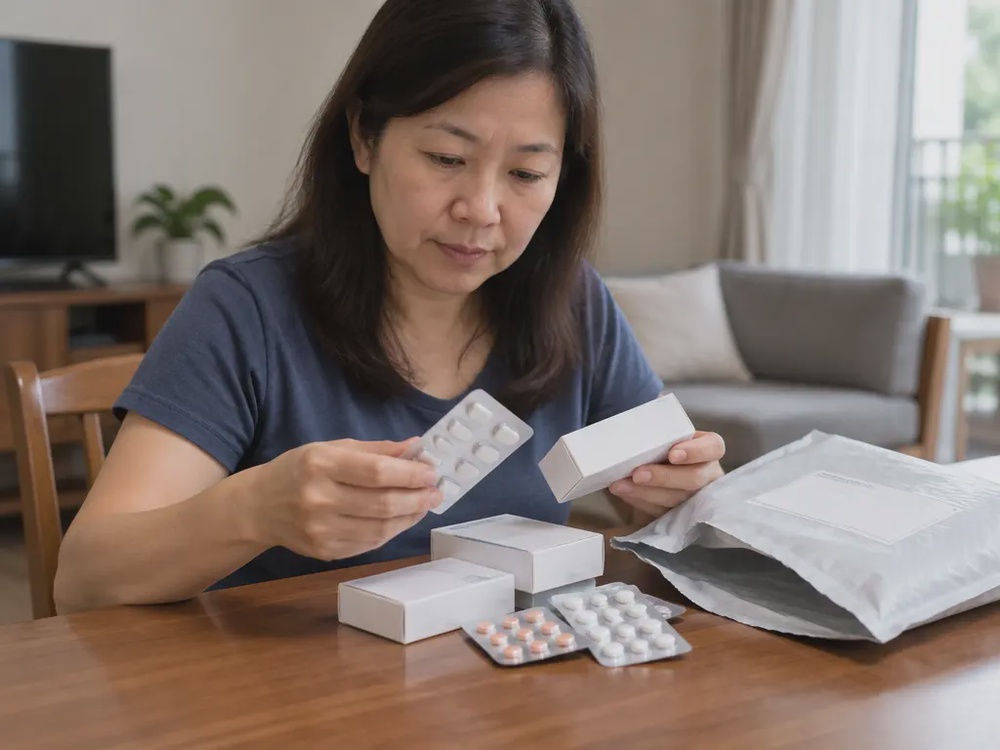 示意病患打开邮寄包裹,取出药物。