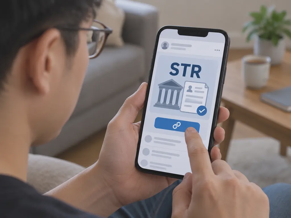 示意社媒帖文以「STR」登记图文和链接吸引用户。