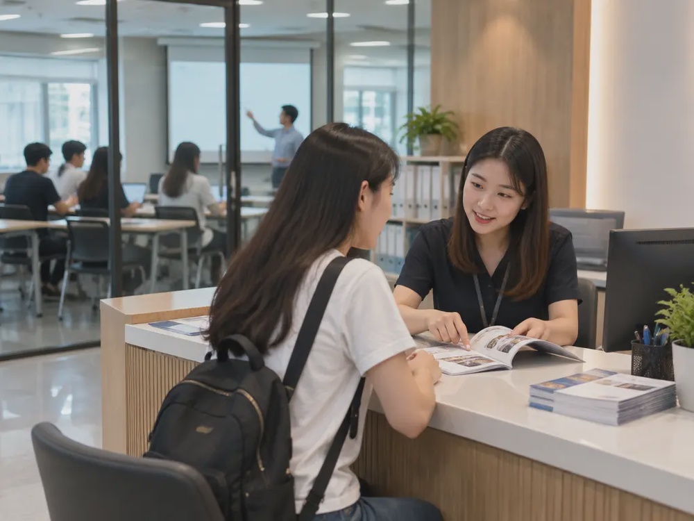 私立学院招生处与后方教室的示意画面