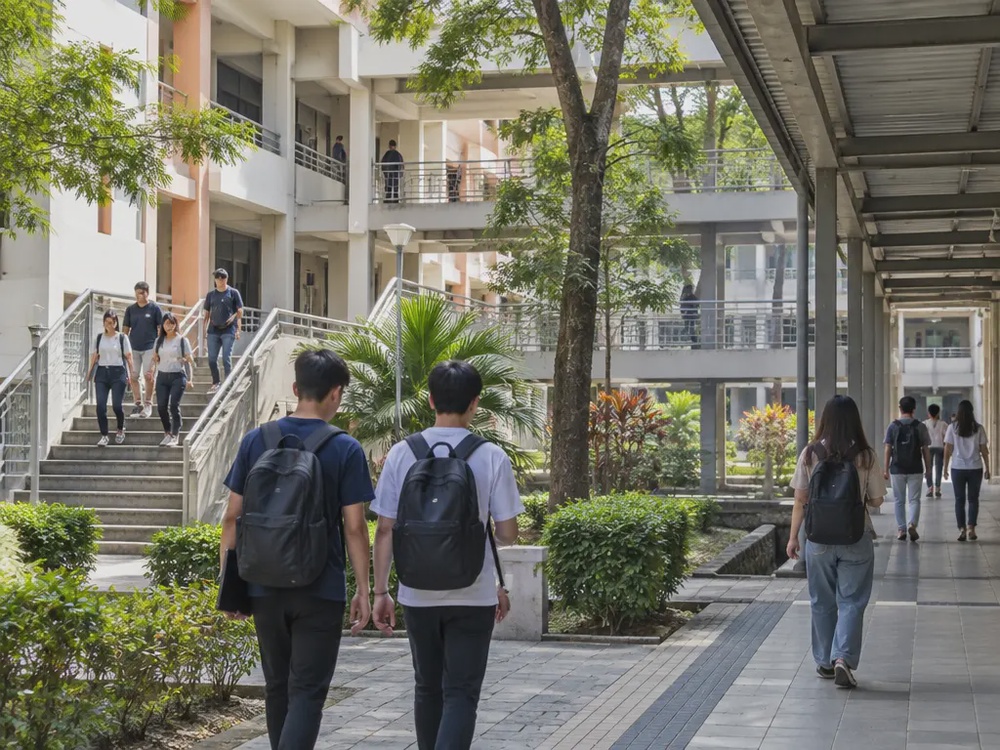 示意图:马来西亚公立大学的教学楼及有盖走道。