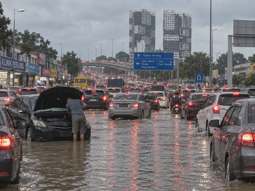 Image from: 暴雨后道路严重积水!21岁大马青年下沟清垃圾,冒雨疏通近2小时获赞!