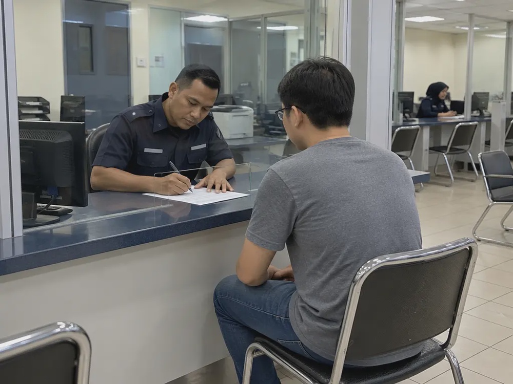 普通民众在警务柜台报案的示意场景，不代表实际当事人。