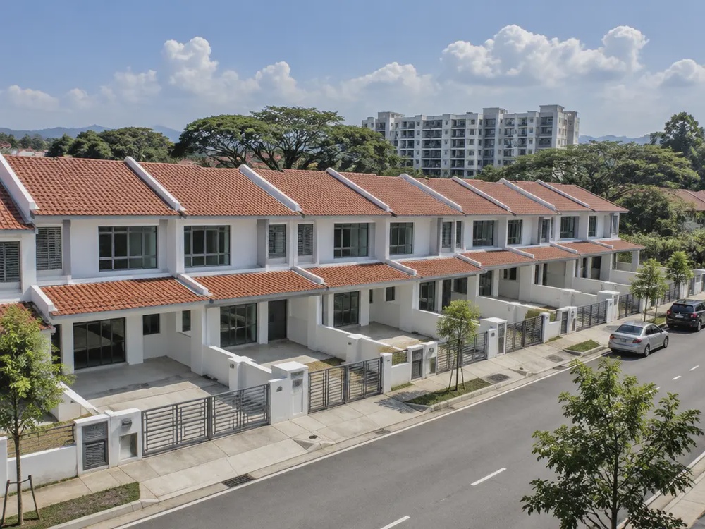 郊区新建成的排屋住宅区,多间单位仍空置待售