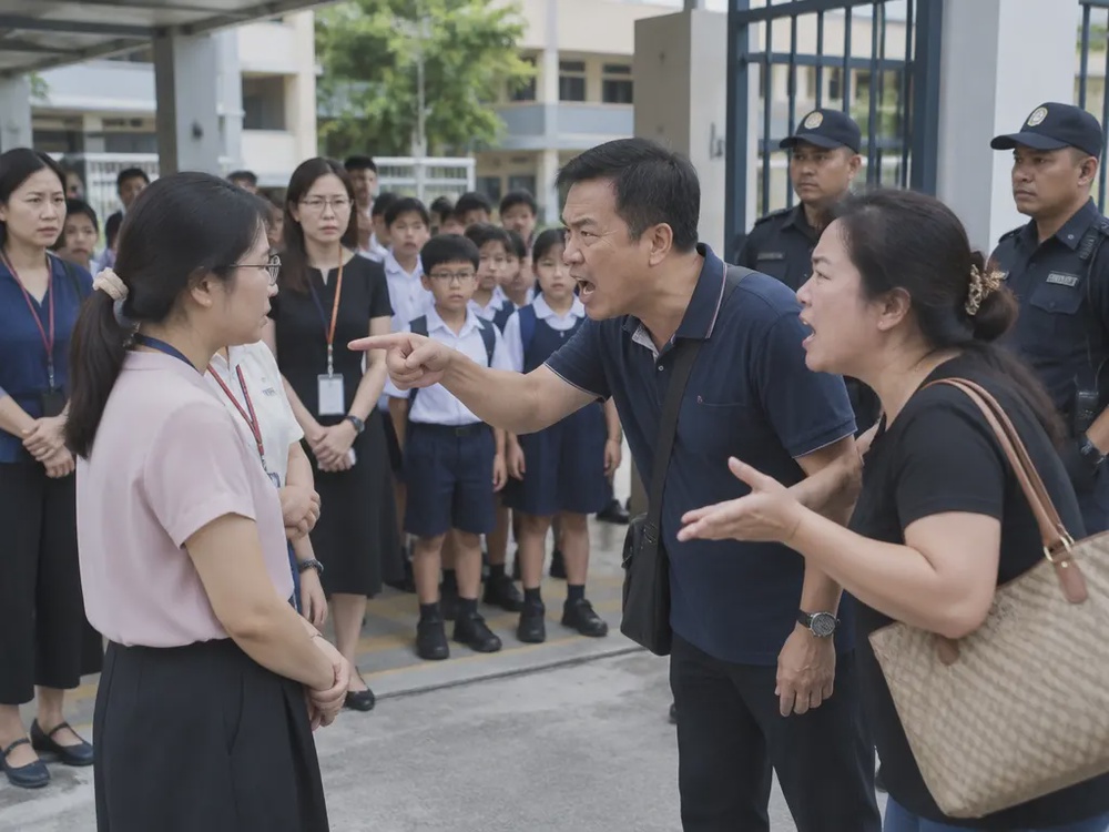 Image from: 学生没做完功课被罚不能休息！家长一早冲到校门口当众开骂！