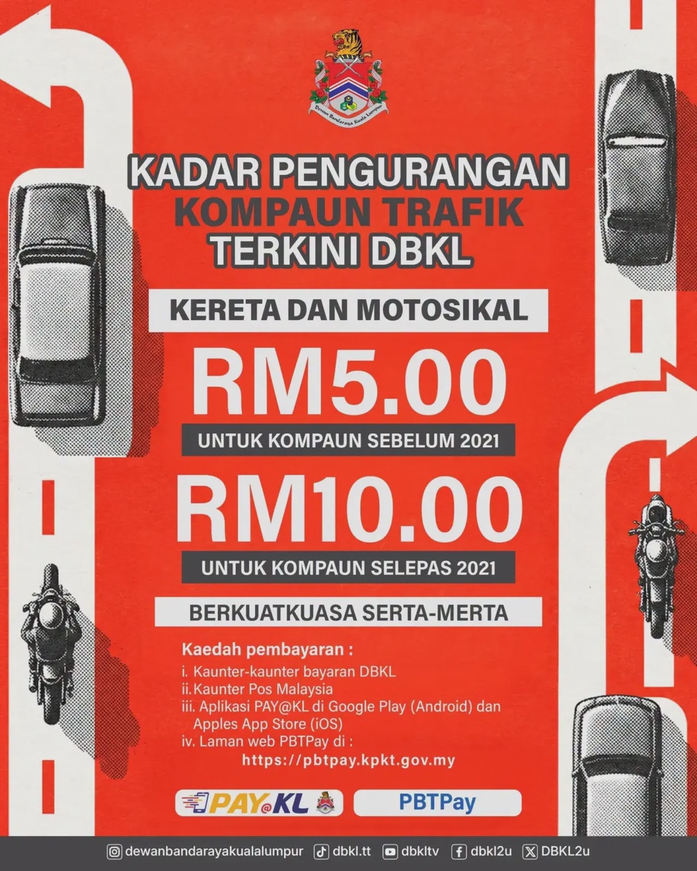 Image from: DBKL罚单最低RM5！汽车、Motor 都有优惠，看看你的罚单能省多少