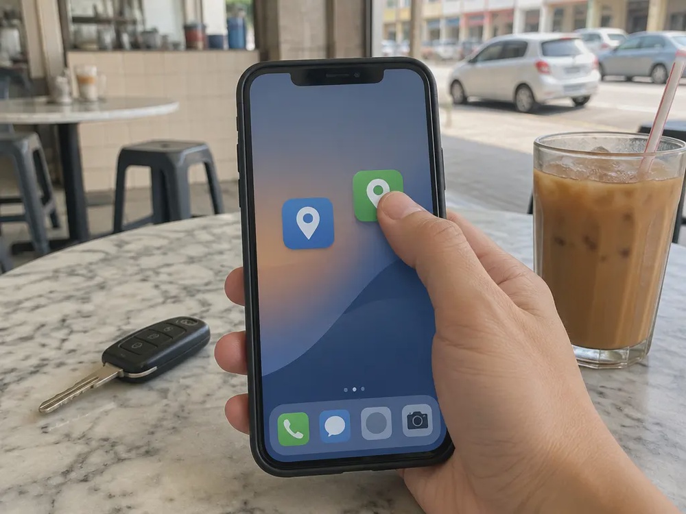 示意图：民众在手机上考虑切换不同的导航应用程序