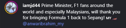 Image from: Full speed ahead: Malaysians cheer as Agong, PM secure Formula 1’s return to Sepang
