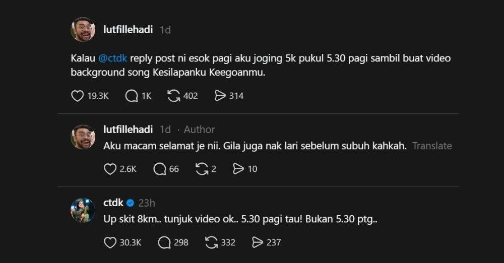 Image from: ‘The power of TokTi!’ - Dari 5km jadi 8km, kisah Lutfi buat netizen bersemangat sahut cabaran sihat