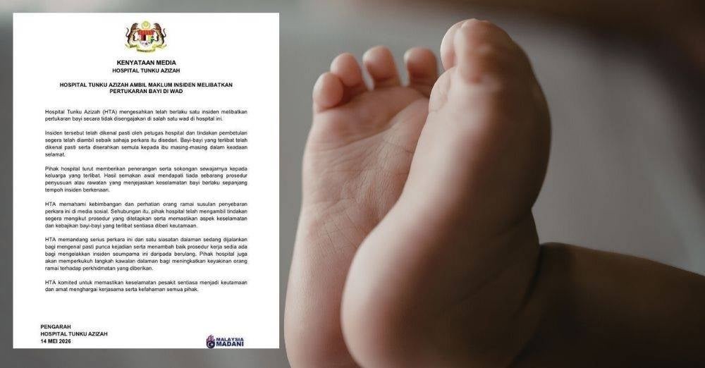 Image from: 'Nasib simpan bukti...' Kronologi insiden bayi didakwa tertukar, dua bayi lelaki dan perempuan pakai tag nama isteri, suami buat laporan polis