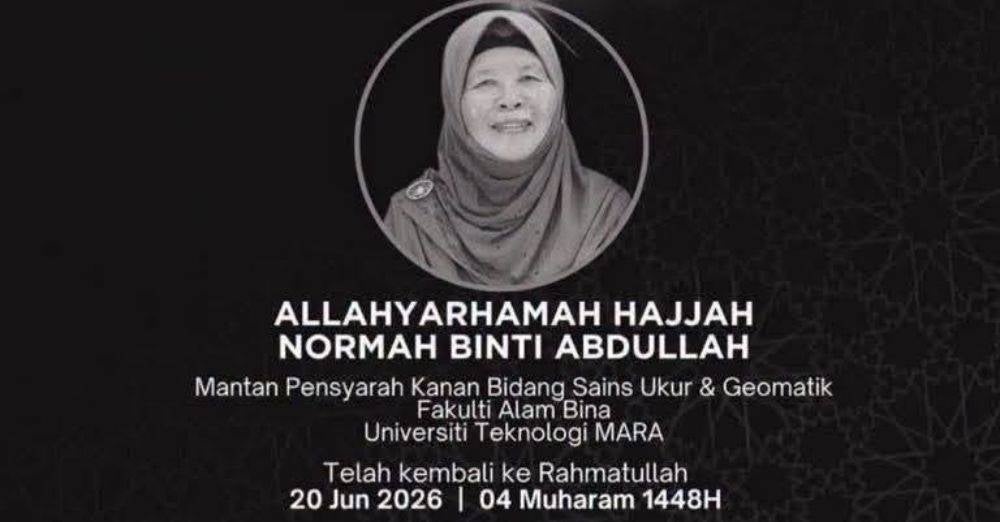 Image from: Sampai ke nafas berakhir menabur jasa, juruukur wanita pertama negara & bekas pensyarah Normah Abdullah derma 5 organ selepas mati otak