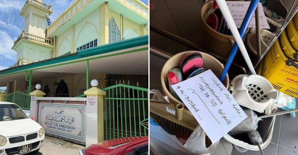 Image from: Lelaki ini sedekah selipar dan sabun atas nama Tun Hasmah, niatnya menyentuh hati – 'Semoga memberi manfaat kepada jemaah di sini'
