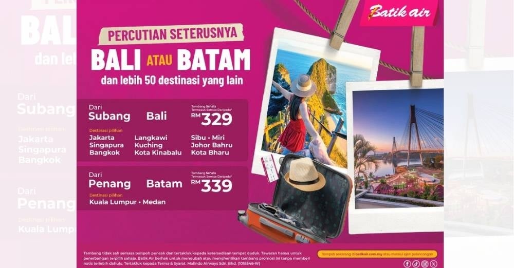 Image from: Percutian atau urusan kerja? Batik Air tawar lebih 50 destinasi dan pilihan tambang mengikut bajet