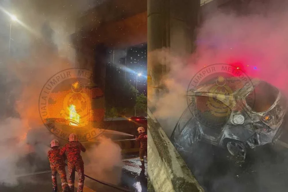 Image from: Dua rakan sekerja maut kereta terbabas, terbakar