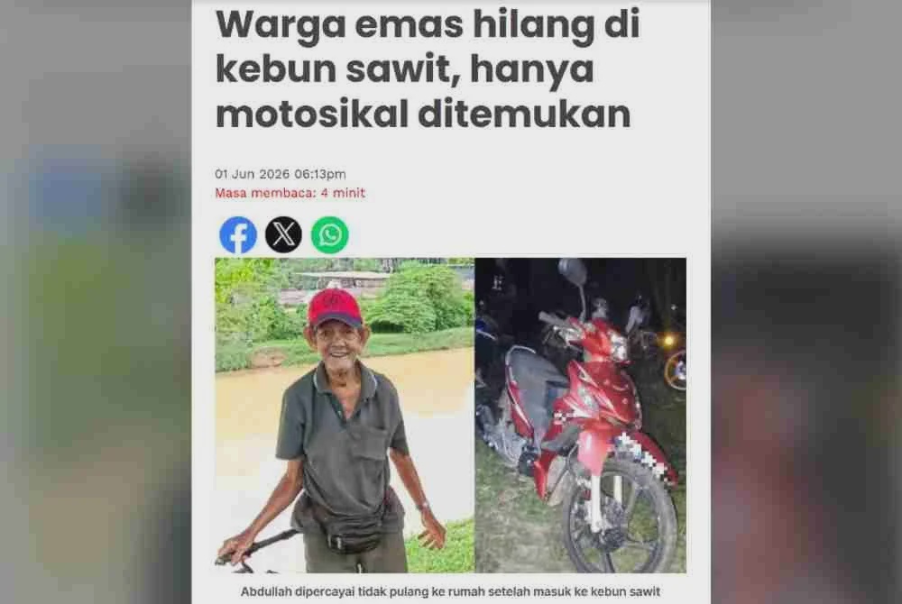 Image from: Abdullah ditemui lemah, empat hari hilang hanya minum air bekal