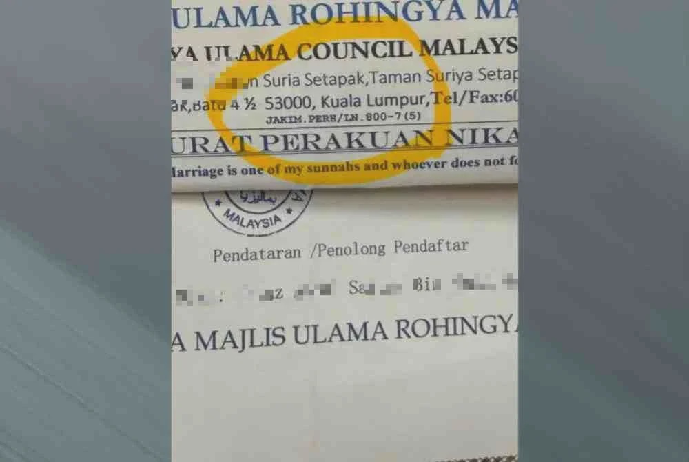 Image from: Sijil nikah Rohingya: Jakim, JAIN tidak pernah lantik Majlis Ulama Rohingya urus pernikahan