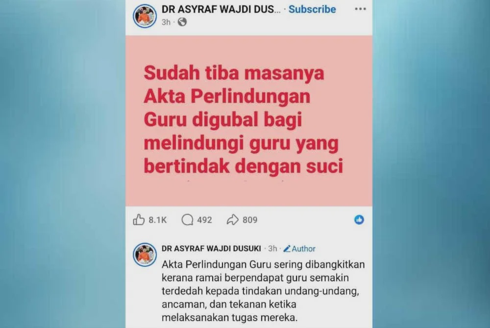 Image from: 'Sudah tiba masanya Akta Perlindungan Guru digubal' - Asyraf Wajdi