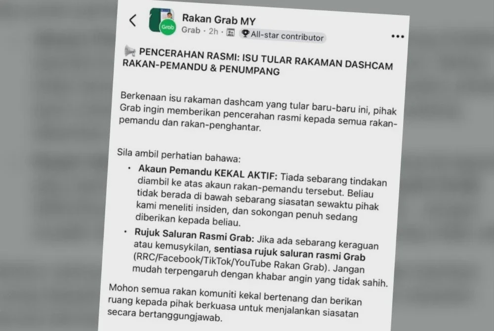 Image from: Akaun pemandu kekal aktif, Grab nafi dakwaan bakal sekat secara kekal