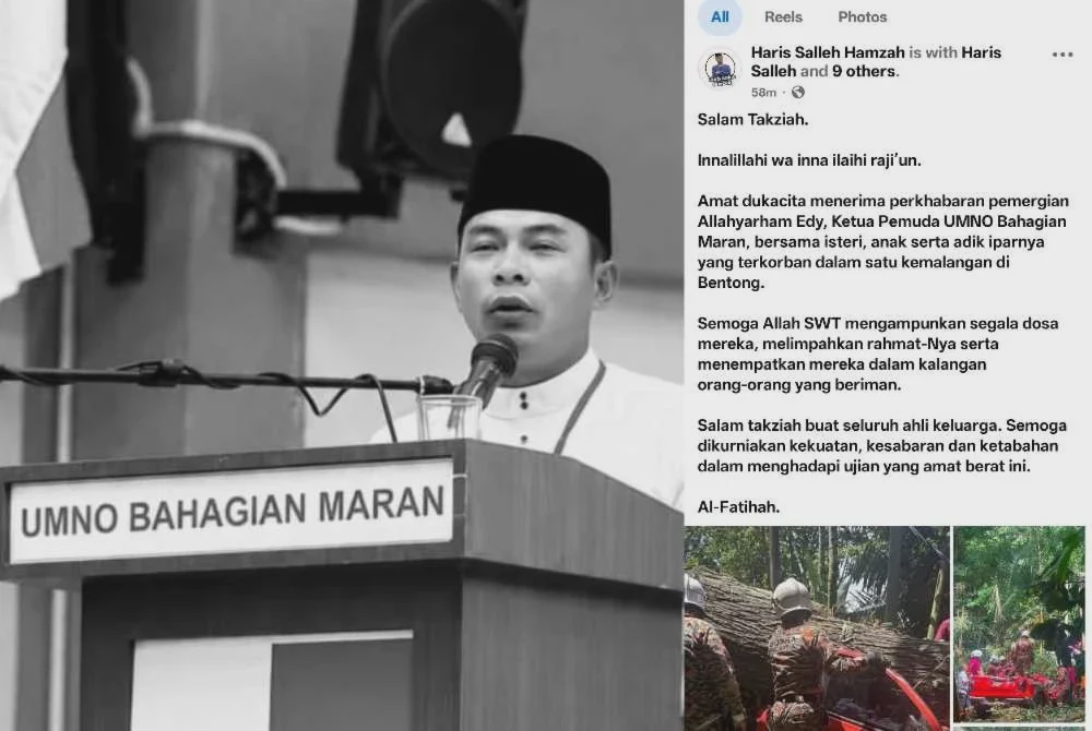 Image from: Tragedi kenderaan dihempap pokok tumbang: Ketua Pemuda UMNO Maran, tiga ahli keluarga maut